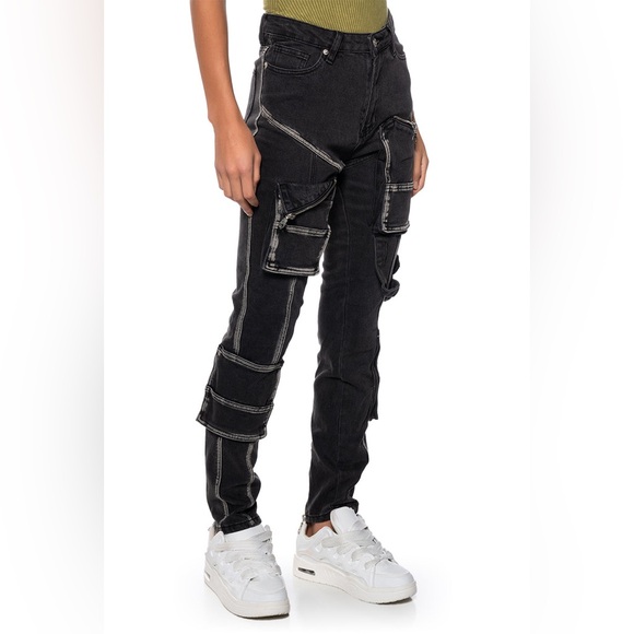 Dark Grey Gear Up Skinny Cargo Women Jeans - Picture 2 of 12